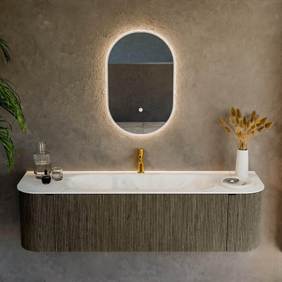 Mondiaz KURVE-DLUX Ensemble de meubles de salle de bains - 160x46x40cm - 1 tiroir - 2 portes - lavabo solid surface - central - 1 trou de robinet - Shadow