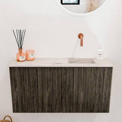 Mondiaz JOYA-DLUX 80cm toiletmeubel - kleur Shadow - Wastafel FAYE positie Rechts Zonder kraangat kleur Nata.