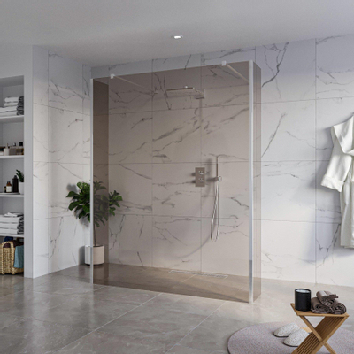 Fortifura Galeria Douche à l'italienne - 160x200cm - verre fumé - anticalcaire - verre de sécurité 8mm - 2 parois latérales 40cm - avec bras muraux et profilés d'angle - Chrome