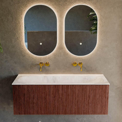 Mondiaz KURVE-DLUX Badkamermeubelset - 120x46x40cm - 1 lade - wastafel solid surface - midden - zonder kraangat - Ruby
