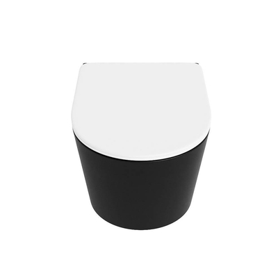 Mondiaz LAVIE hangtoilet – spoelrandloos – 36 x 53 cm – met softclose zitting – Urban (zwart), zitting Talc (wit)