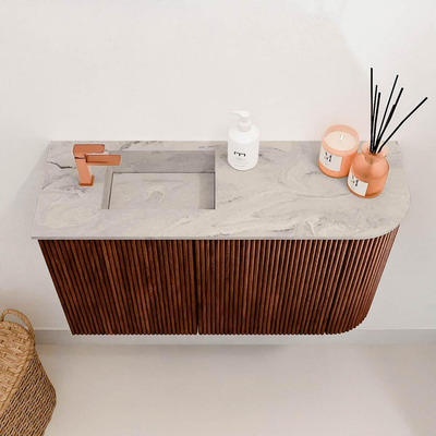 Mondiaz JOYA-DLUX Meuble de toilette 71,6cm - arrondi droit couleur Ruby - Vasque FAYE position Gauche 1 trou de robinet couleur Glace