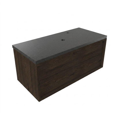 Saniclass Holz Frame Ensemble meuble de salle de bains - 100x45x43cm - Plan vasque en basalte Noche poli (noir) - 1 trou de robinet - 1 tiroir - chêne charcoal mat (bois)