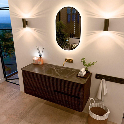 Mondiaz CIRO-DLUX Badkamermeubelset - 120x45x50cm - Solid surface wastafel Lava - 1 wasbak Rechts - zonder kraangaten - 2 lades - Walnut