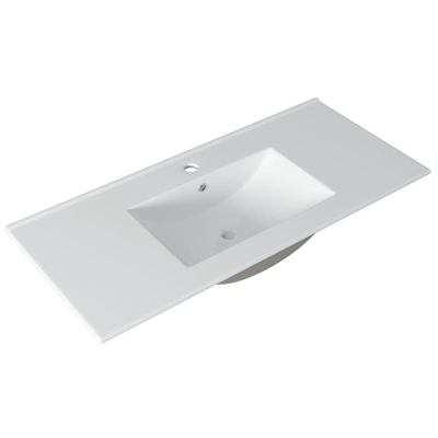 Saniclass Chaci Meuble de salle de bain - 100x46x55cm - lavabo en céramique blanc - 1 vasque - 1 trou de robinet - 2 tiroirs - ronde miroir avec éclairage - blanc mat