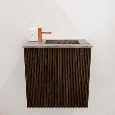 Mondiaz JOYA-DLUX 40cm toiletmeubel - kleur Walnut - Wastafel FAYE positie Rechts 1 kraangat kleur Oza.