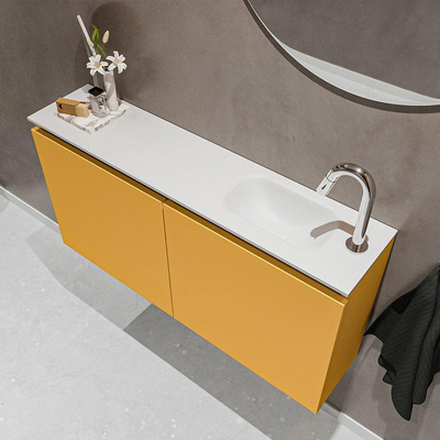 MONDIAZ TURE Toiletmeubel 100x23x50cm met 1 kraangaten 2 deuren ocher mat Wastafel Eden rechts Solid Surface Wit