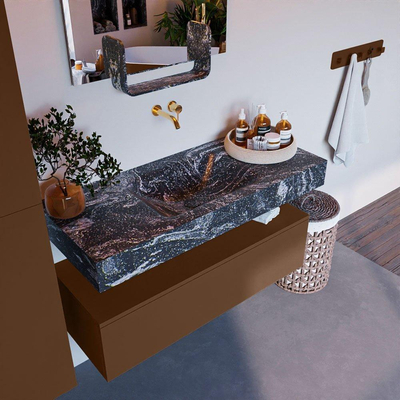 Mondiaz ALAN-DLUX Ensemble de meuble - 110cm - meuble Rust mat - 1 tiroir - Lavabo Cloud Lava suspendu - vasque Centre - 0 trous de robinet