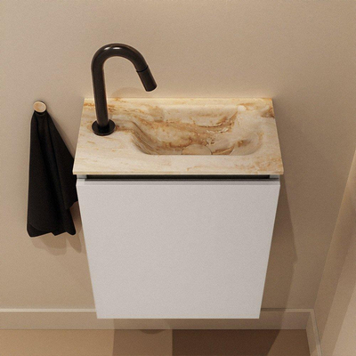MONDIAZ TURE-DLUX Meuble toilette - 40cm - Linen - EDEN - vasque Frappe - position droite - 1 trou de robinet