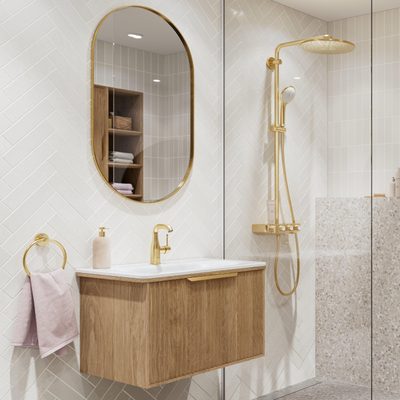 GROHE Essence New Robinet de lavabo à poser - bec 11,4 cm - taille M - bec haut orientable - vidage - EcoJoy - brushed cool sunrise
