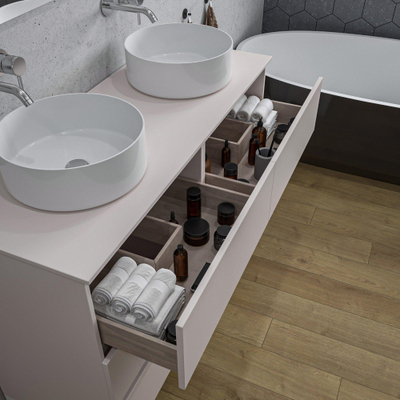 Saniclass Chaci PLUS Meuble de salle de bain - 120x86x46cm - vasque - plan de toilette - 6 tiroirs - miroir rectangulaire - mat cotton (beige)