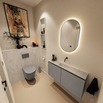 MONDIAZ TURE-DLUX Meuble toilette - 100cm - Smoke - EDEN - vasque Opalo - position centrale - sans trou de robinet