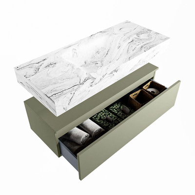 Mondiaz ALAN-DLUX Ensemble de meuble - 110cm - meuble Army mat - 1 tiroir - Lavabo Cloud Glace suspendu - vasque Centre - 0 trous de robinet