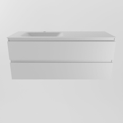 Mondiaz AIVY Ensemble de meuble - 120x45x50cm - 1 trou de robinet - 1 vasque talc Solid surface - Gauche - 2 tiroirs - avec miroir - MDF Talc