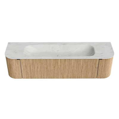 MONDIAZ KURVE-DLUX meuble de salle de bains 170 cm avec module 25 Len R couleur chêne avec 1 tiroir et 2 portes. Lavabo BIG LARGE central sans trou de robinet couleur Opalo.