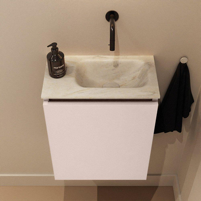 MONDIAZ TURE-DLUX Meuble de toilettes 40 cm Rosee. Lavabo EDEN Ostra position droite. Sans trou de robinet.