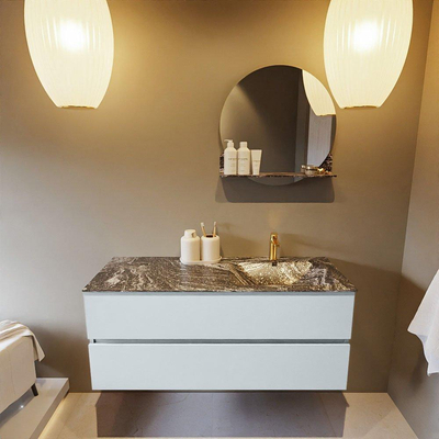 Mondiaz VICA-DLUX Ensemble de meuble de salle de bain - 120cm - meuble sous-vasque argile - 2 tiroirs - lavabo encastré nuage droite - 1 trou de robinet - version haute 60cm - lave