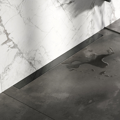 Brauer Caniveau de douche - 90x7.5cm - rebord mural - grille à carreler réversible - inox - gunmetal brossé