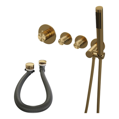 BRAUER Stripe Mitigeur thermostatique de baignoire - SET 01 - encastré - combinaison de remplissage de baignoire - douchette à main - flexible de douche - coude mural - or brossé PVD