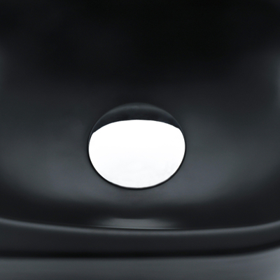 QeramiQ Fuente Ensemble de Lavabo - 40x21.5x12cm - lisse - demi-rond - céramique - ensemble de robinet chrome - bouchon de vidange - siphon abaissé - noir mat
