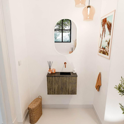 Mondiaz JOYA-DLUX 60cm toiletmeubel - kleur Dusk - Wastafel FAYE positie Rechts Zonder kraangat kleur Lava.