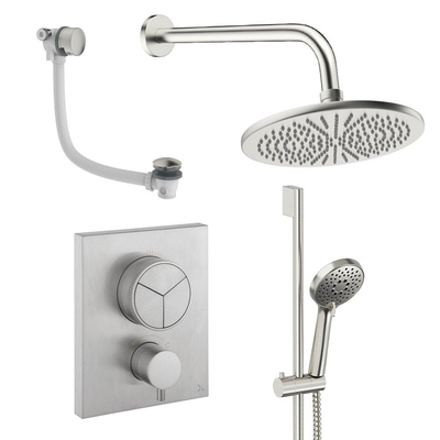 Crosswater MPRO inbouw regendoucheset – Ø30 cm hoofddouche – ronde handdouche – 2 hendels – badafvoer – RVS geborsteld