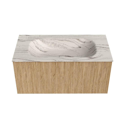 MONDIAZ KURVE-DLUX 90cm badmeubel kleur Oak met 1 lade en 0 deuren. Wastafel BIG SMALL Midden 1 kraangat Nata.