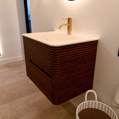 Mondiaz CIRO-DLUX Badkamermeubelset - 70x45x50cm - Solid surface wastafel Meli - 1 wasbak Midden - 1 kraangat - 2 lades - Ruby