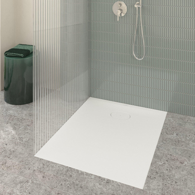 Villeroy & Boch Ecora douchebak - 100x80x3.5cm - afvoer korte zijde - stone white (wit)
