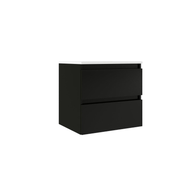 Saniclass Chacito Meuble de salle de bain - 60x40x55cm - peu profond - 2 tiroirs - sans poignée - lavabo brillant blanc - 1 trou de robinet - noir mat