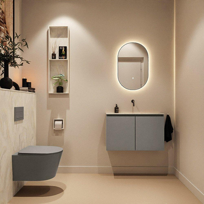 MONDIAZ TURE-DLUX Meuble toilette - 80cm - Smoke - EDEN - vasque Ostra - position centrale - sans trou de robinet