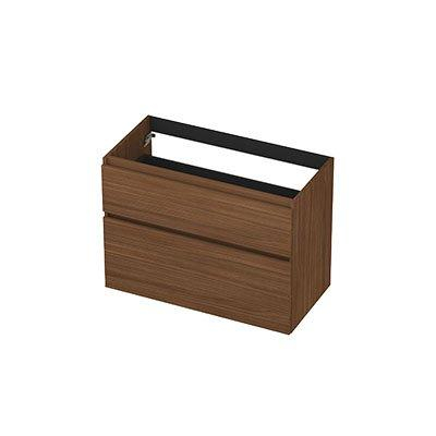 INK Wastafelonderkast - 180x45x65cm - 4 lades - greeploos - met houten keerlijst - MDF - Warm walnoot - OUTLET UDEN