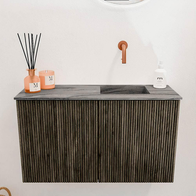 Mondiaz JOYA-DLUX 70cm toiletmeubel - kleur Shadow - Wastafel FAYE positie Rechts Zonder kraangat kleur Sombra.