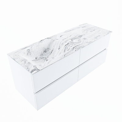 Mondiaz VICA-DLUX ensemble de meuble de salle de bain - 130cm - meuble sous-vasque talc - 4 tiroirs - lavabo encastré cloud gauche - 1 trou de robinet - version haute de 60cm - glace