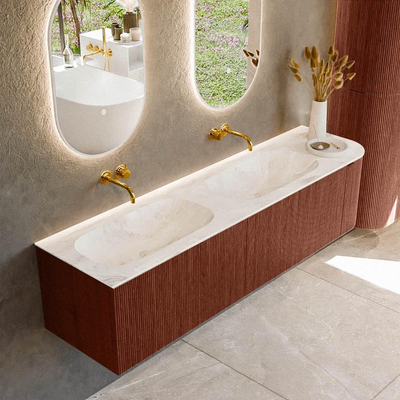 Mondiaz KURVE-DLUX Badkamermeubelset - 175x46x40cm - 2 lade - 1 deur - wastafel solid surface - dubbel / links - zonder kraangat - Ruby