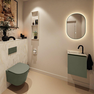 MONDIAZ TURE-DLUX Meuble toilette - 40cm - Army - EDEN - vasque Ostra - position gauche - 1 trou de robinet