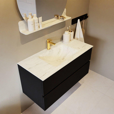 Mondiaz VICA-DLUX ensemble de meuble de salle de bain - 100cm - meuble sous-vasque urban - 2 tiroirs - lavabo encastré cloud milieu - 1 trou de robinet - version haute de 60cm - opalo