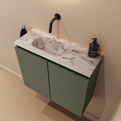 MONDIAZ TURE-DLUX meuble WC 60 cm Army. Lavabo EDEN Glace position gauche. Sans trou de robinet.