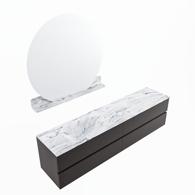 Mondiaz VICA-DLUX ensemble de meuble de salle de bain - 200cm - meuble sous-vasque gris foncé - 4 tiroirs - lavabo encastré cloud gauche - 1 trou de robinet - version haute de 60cm - glace