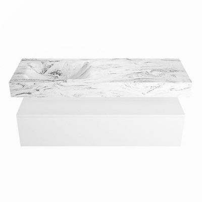 Mondiaz ALAN-DLUX Ensemble de meuble - 130cm - meuble Talc mat - 1 tiroir - Lavabo Cloud Glace suspendu - vasque Gauche - 1 trou de robinet