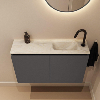 MONDIAZ TURE-DLUX Meuble toilette - 80cm - Dark Grey - EDEN - vasque Ostra - position droite - 1 trou de robinet