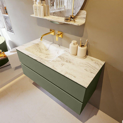 Mondiaz VICA-DLUX Ensemble de meuble de salle de bain - 110cm - meuble sous-vasque armée - 2 tiroirs - lavabo encastré nuage gauche - sans trous de robinet - version haute de 60cm - glace