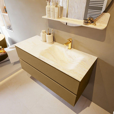 Mondiaz VICA-DLUX ensemble de meuble de salle de bain - 110cm - meuble sous-vasque oro - 2 tiroirs - lavabo encastré cloud droite - 1 trou de robinet - miroir modèle spot - version XL 60cm haut - ostra