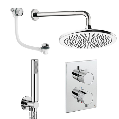 Crosswater MPRO ensemble de douche pluie encastré – douche de tête Ø 30 cm – douchette bâton – 2 leviers – vidage de baignoire – chrome