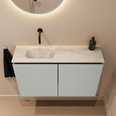 MONDIAZ TURE-DLUX Meuble WC 80 cm Greey. Lavabo EDEN Ostra position gauche. Sans trou de robinet.