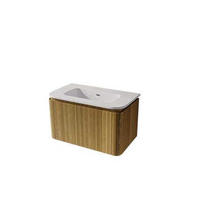 Royal Plaza Terra Ensemble meuble de salle de bains - 80x46.2x46cm - vasque en céramique blanc brillant - 1 vasque - sans trou de robinet - 2 tiroirs - sandwood (chêne clair)