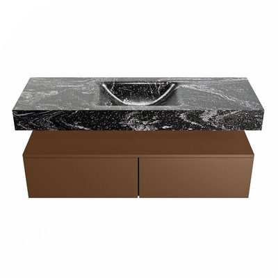 Mondiaz ALAN-DLUX Ensemble de meuble - 130cm - meuble Rust mat - 2 tiroirs - Lavabo Cloud Lava suspendu - vasque Centre - 0 trous de robinet