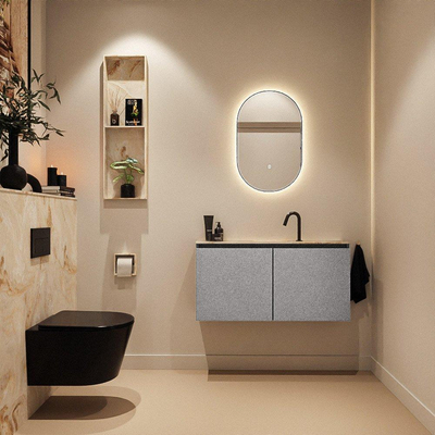 MONDIAZ TURE-DLUX Meuble toilette - 100cm - Plata - EDEN - vasque Frappe - position centrale - 1 trou de robinet