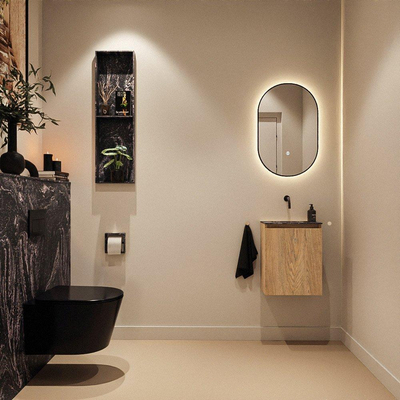MONDIAZ TURE-DLUX Meuble toilette - 40cm - Washed Oak - EDEN - vasque Lava - position centrale - sans trou de robinet
