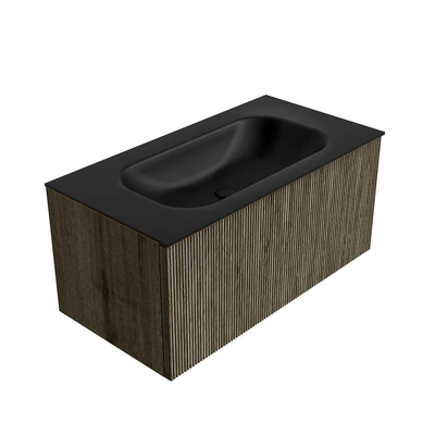 Mondiaz KURVE Ensemble de meuble de salle de bains - 90x46x40cm - 1 tiroir - lavabo solid surface - central - sans trou de robinet - Shadow